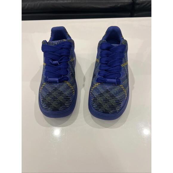NIB BURBERRY BOX NAVY BLUE CHECK CANVAS LOGO PLATFORM SNEAKERS 11 US 44 ITALY main image 4